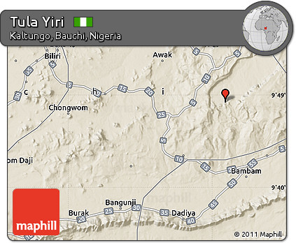 Shaded Relief Map of Tula Yiri