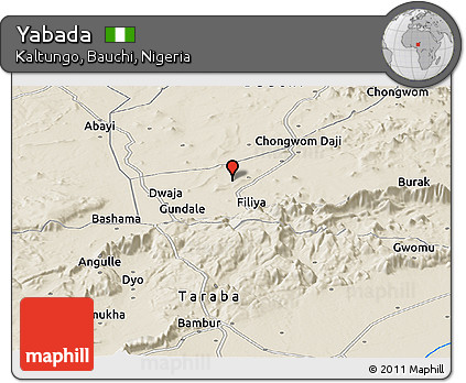 Shaded Relief Panoramic Map of Yabada