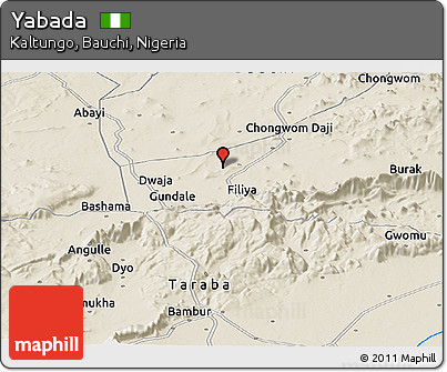 Shaded Relief Panoramic Map of Yabada