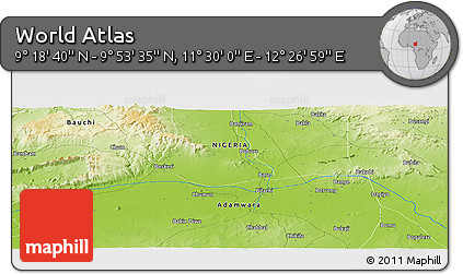 Physical Panoramic Map of the Area around 9° 36' 8" N, 11° 58' 29" E