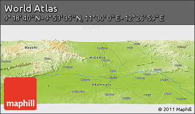 Physical Panoramic Map of the Area around 9° 36' 8" N, 11° 58' 29" E