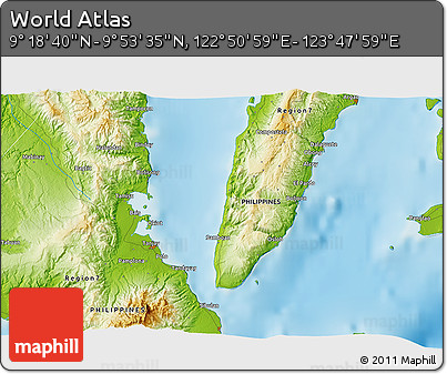 Physical 3D Map of the Area around 9° 36' 8" N, 123° 19' 29" E