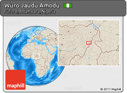 Shaded Relief Location Map of Wuro Jaudu Amodu