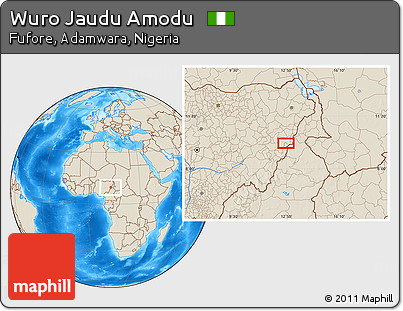 Shaded Relief Location Map of Wuro Jaudu Amodu