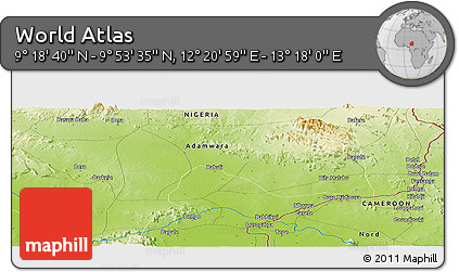 Physical Panoramic Map of the Area around 9° 36' 8" N, 12° 49' 29" E