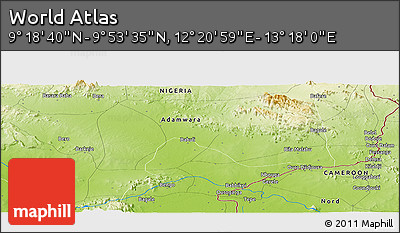 Physical Panoramic Map of the Area around 9° 36' 8" N, 12° 49' 29" E