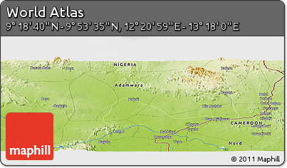 Physical Panoramic Map of the Area around 9° 36' 8" N, 12° 49' 29" E