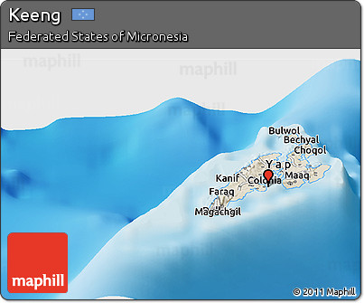 Shaded Relief Panoramic Map of Keeng