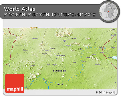 Physical 3D Map of the Area around 9° 36' 8" N, 13° 40' 30" E