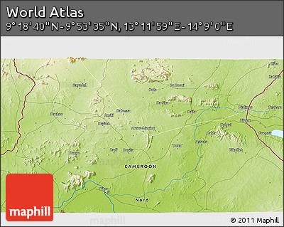 Physical 3D Map of the Area around 9° 36' 8" N, 13° 40' 30" E