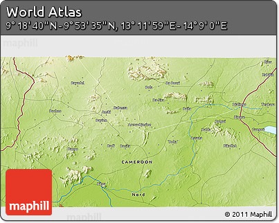 Physical 3D Map of the Area around 9° 36' 8" N, 13° 40' 30" E