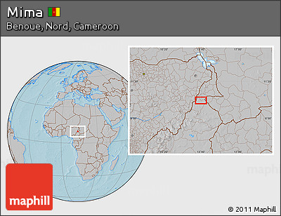 Gray Location Map of Mima, hill shading