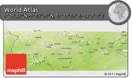 Physical Panoramic Map of the Area around 9° 36' 8" N, 13° 40' 30" E