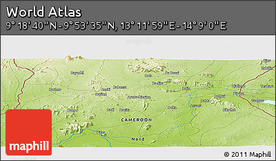 Physical Panoramic Map of the Area around 9° 36' 8" N, 13° 40' 30" E