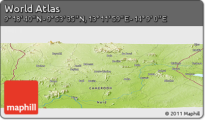 Physical Panoramic Map of the Area around 9° 36' 8" N, 13° 40' 30" E