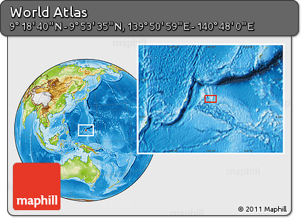 Physical Location Map of the Area around 9° 36' 8" N, 140° 19' 29" E