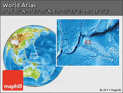 Physical Location Map of the Area around 9° 36' 8" N, 140° 19' 29" E