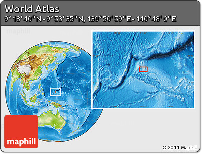 Physical Location Map of the Area around 9° 36' 8" N, 140° 19' 29" E