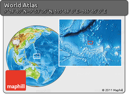Physical Location Map of the Area around 9° 36' 8" N, 146° 16' 30" E