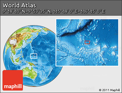 Physical Location Map of the Area around 9° 36' 8" N, 146° 16' 30" E