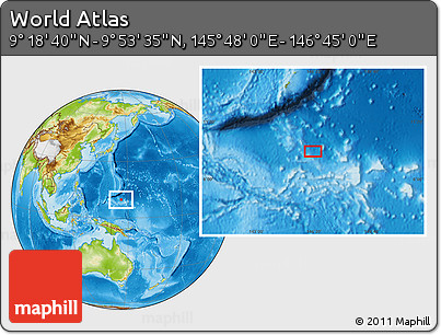 Physical Location Map of the Area around 9° 36' 8" N, 146° 16' 30" E