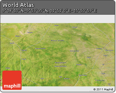 Satellite 3D Map of the Area around 9° 36' 8" N, 15° 22' 30" E