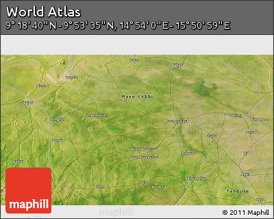 Satellite 3D Map of the Area around 9° 36' 8" N, 15° 22' 30" E