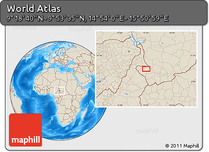 Shaded Relief Location Map of the Area around 9° 36' 8" N, 15° 22' 30" E