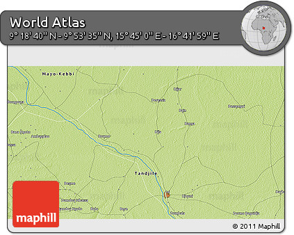 Physical 3D Map of the Area around 9° 36' 8" N, 16° 13' 30" E