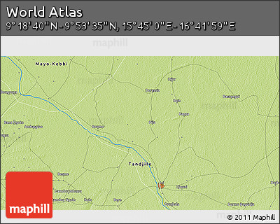 Physical 3D Map of the Area around 9° 36' 8" N, 16° 13' 30" E