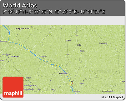 Physical 3D Map of the Area around 9° 36' 8" N, 16° 13' 30" E