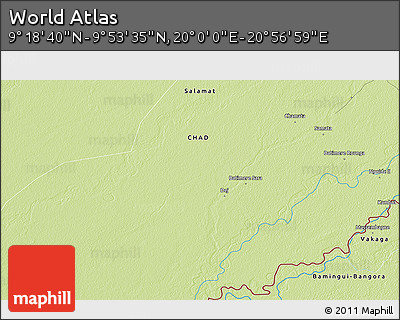 Physical 3D Map of the Area around 9° 36' 8" N, 20° 28' 30" E
