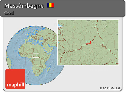 Savanna Style Location Map of Massèmbagne, hill shading