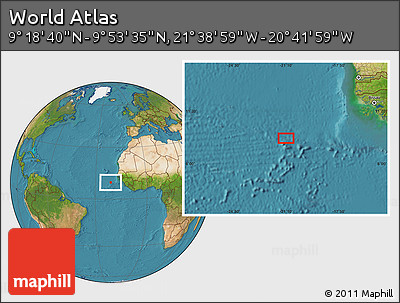 Satellite Location Map of the Area around 9° 36' 8" N, 21° 10' 29" W
