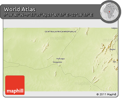 Physical 3D Map of the Area around 9° 36' 8" N, 22° 10' 29" E