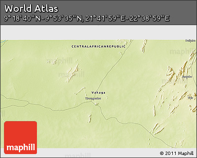 Physical 3D Map of the Area around 9° 36' 8" N, 22° 10' 29" E