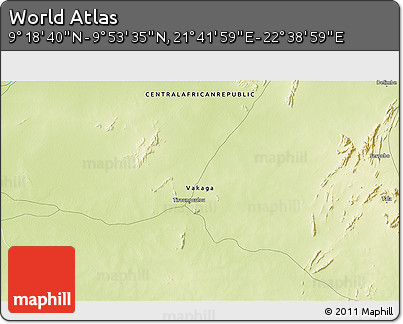 Physical 3D Map of the Area around 9° 36' 8" N, 22° 10' 29" E