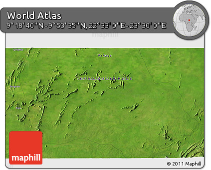 Satellite 3D Map of the Area around 9° 36' 8" N, 23° 1' 29" E