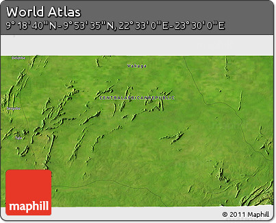 Satellite 3D Map of the Area around 9° 36' 8" N, 23° 1' 29" E