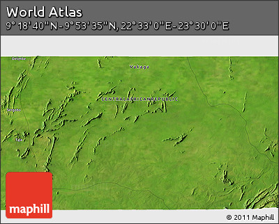 Satellite 3D Map of the Area around 9° 36' 8" N, 23° 1' 29" E