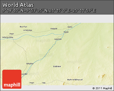 Physical 3D Map of the Area around 9° 36' 8" N, 24° 43' 30" E