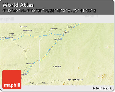 Physical 3D Map of the Area around 9° 36' 8" N, 24° 43' 30" E