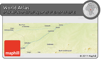 Physical Panoramic Map of the Area around 9° 36' 8" N, 24° 43' 30" E
