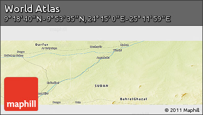 Physical Panoramic Map of the Area around 9° 36' 8" N, 24° 43' 30" E