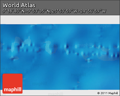 Physical 3D Map of the Area around 9° 36' 8" N, 25° 25' 29" W
