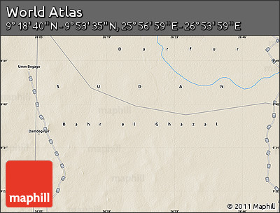 Shaded Relief Map of the Area around 9° 36' 8" N, 26° 25' 29" E