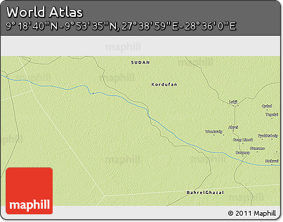 Physical 3D Map of the Area around 9° 36' 8" N, 28° 7' 30" E