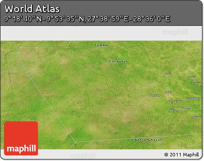 Satellite 3D Map of the Area around 9° 36' 8" N, 28° 7' 30" E