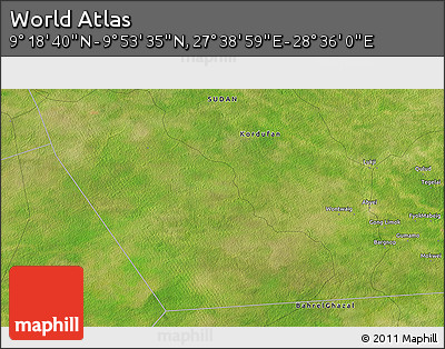 Satellite 3D Map of the Area around 9° 36' 8" N, 28° 7' 30" E