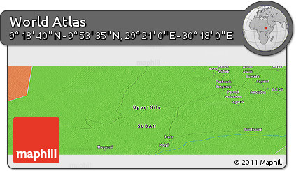 Political Panoramic Map of the Area around 9° 36' 8" N, 29° 49' 30" E